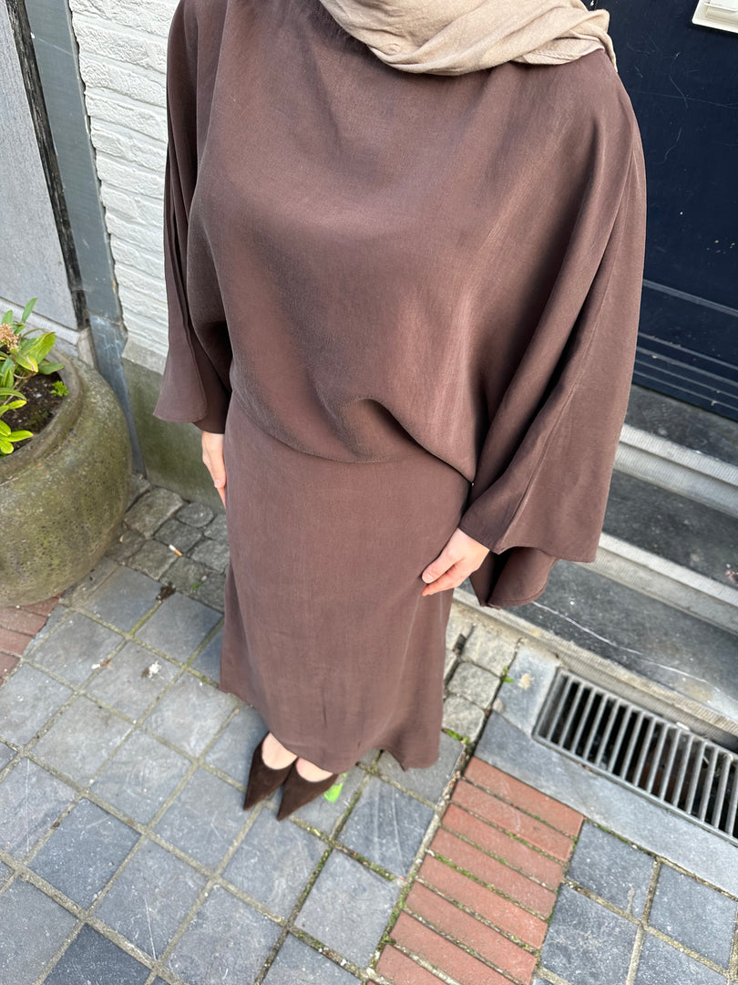 Brown Tie-Waist Midi Dress