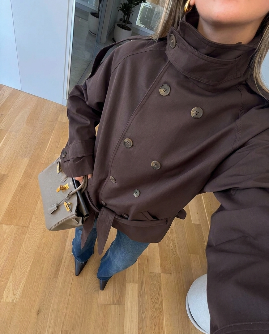 High neck short  trenchcoat - Brown