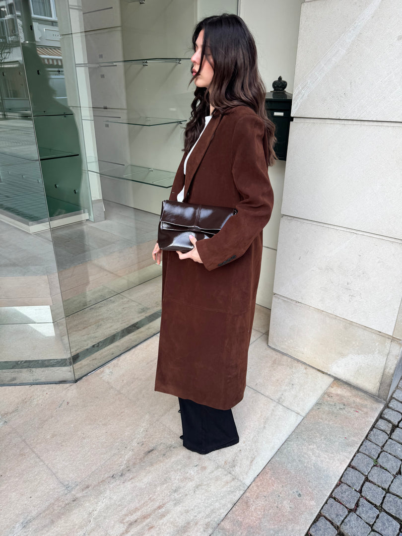 Long Faux Suede Trench Coat