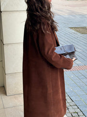 Long Faux Suede Trench Coat