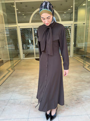 Tailored Scarf Detail Dress – Brown