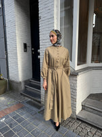 Load image into Gallery viewer, Tie Waist Cotton Dress – Khaki