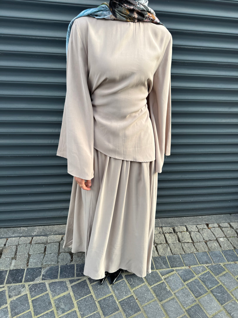Asymmetric Tie Back Blouse – Beige