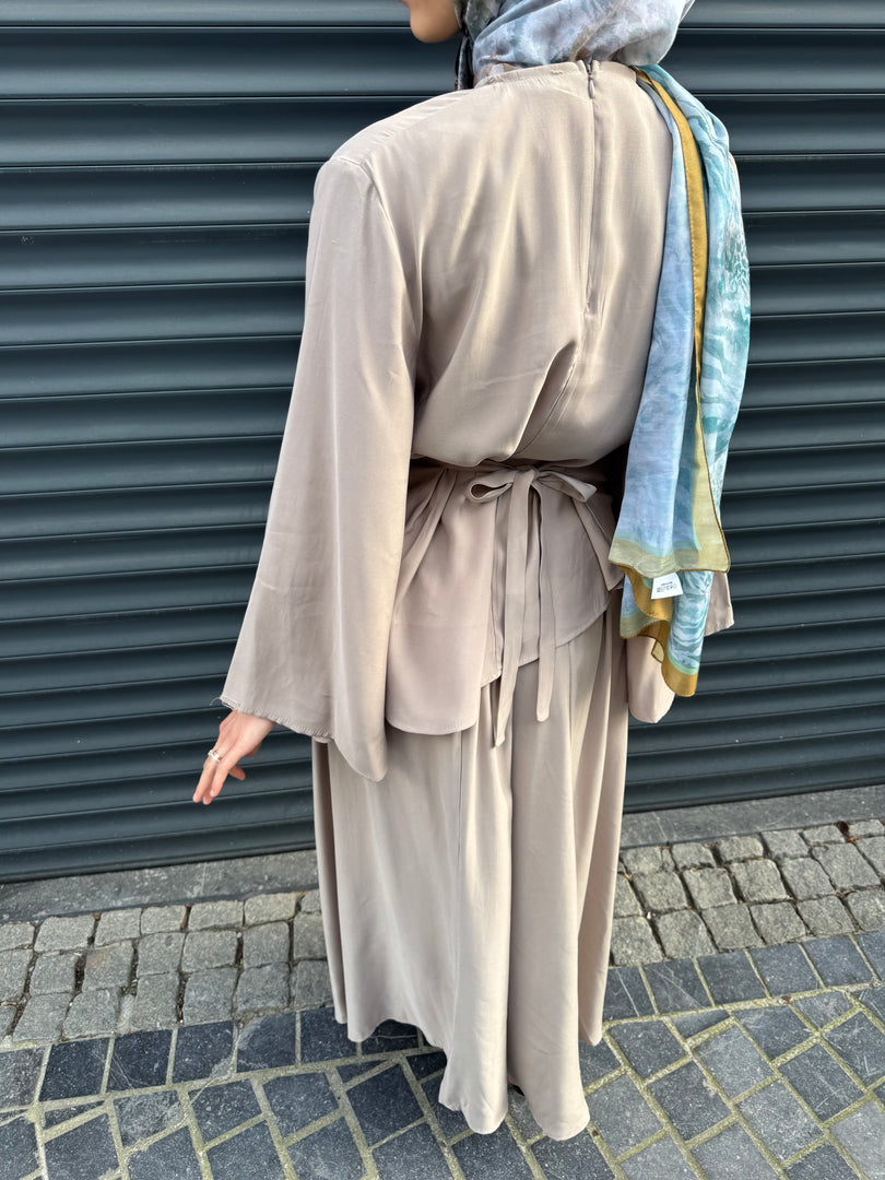 Asymmetric Tie Back Blouse – Beige