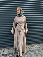 Load image into Gallery viewer, Asymmetric Tie Back Blouse – Beige