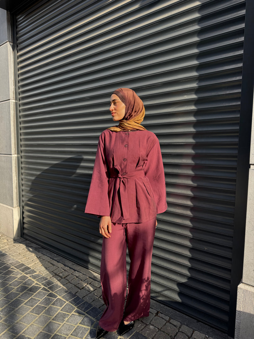 Belted Tencel Set – Plum