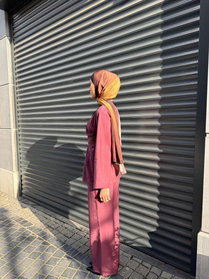 Belted Tencel Set – Plum