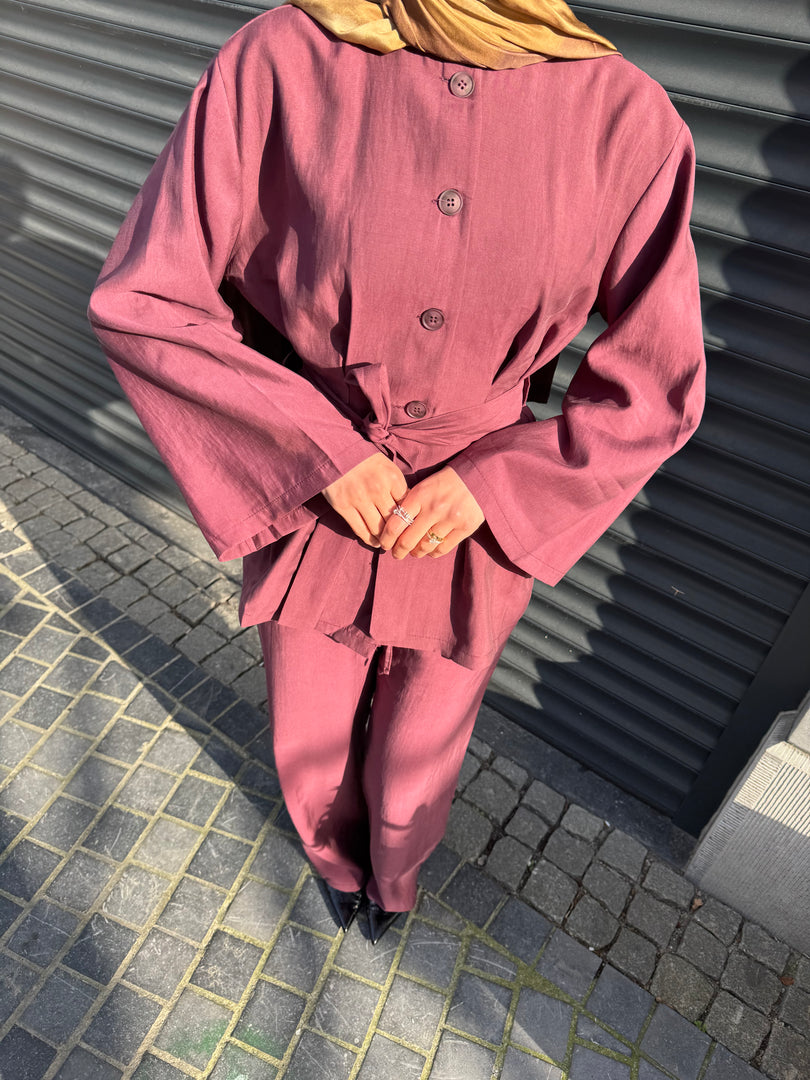 Belted Tencel Set – Plum