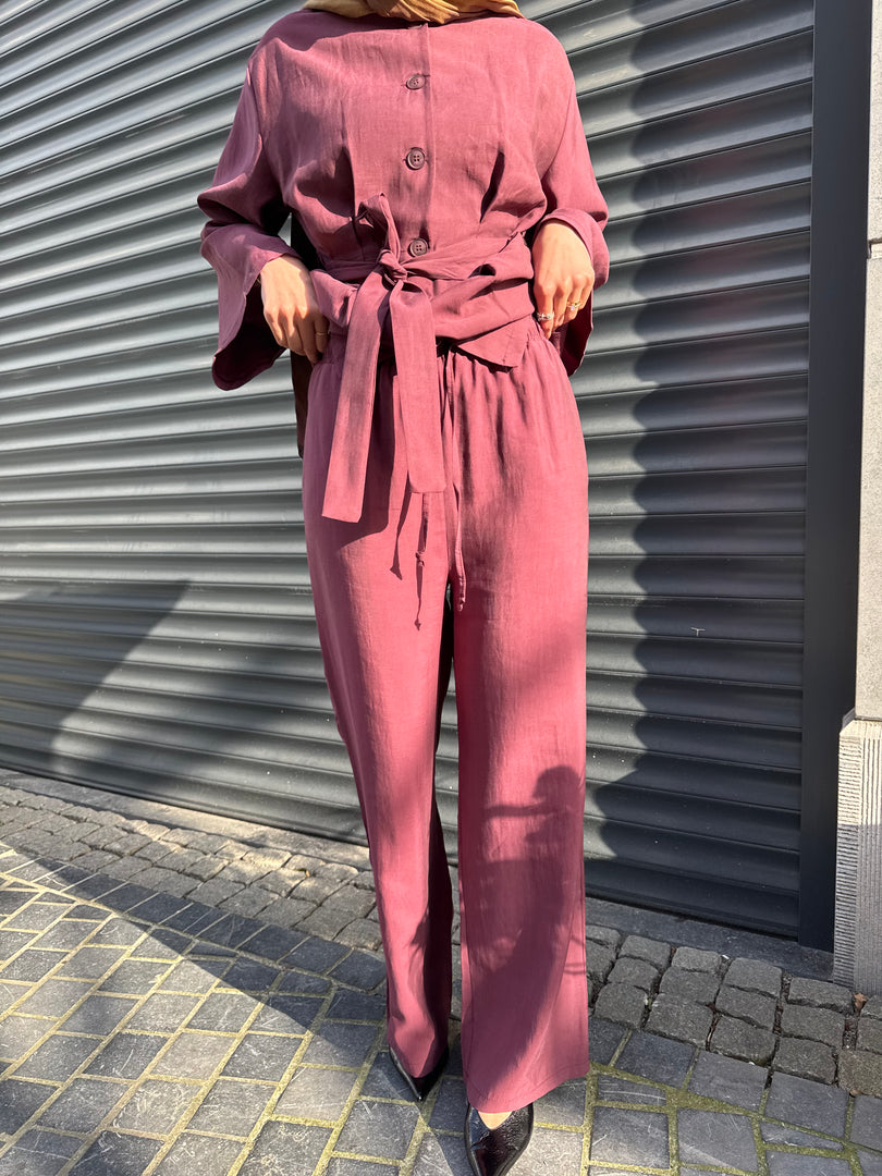 Belted Tencel Set – Plum