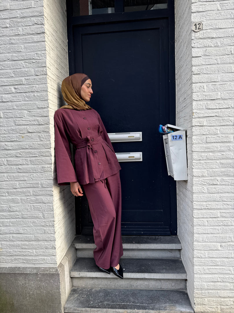 Belted Tencel Set – Plum