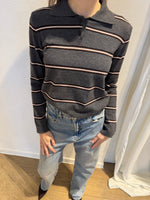 Load image into Gallery viewer, Striped Polo Knit – Charcoal