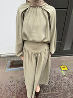 Load image into Gallery viewer, Tencel Gathered Blouse &amp; Maxi Skirt Set - Olive green