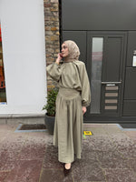 Load image into Gallery viewer, Tencel Gathered Blouse &amp; Maxi Skirt Set - Olive green