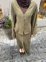 Load image into Gallery viewer, Tie-Back Blouse &amp; Maxi Skirt Set – Olive