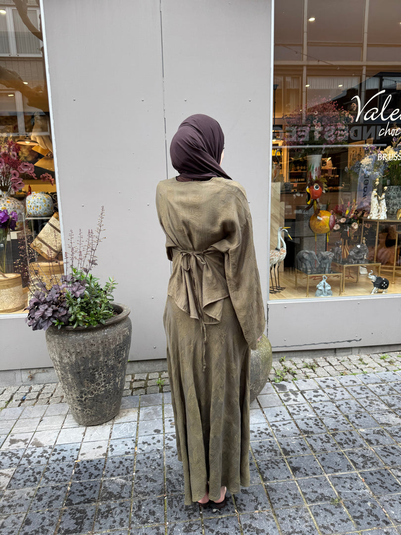 Tie-Back Blouse & Maxi Skirt Set – Olive