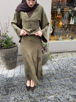 Load image into Gallery viewer, Tie-Back Blouse &amp; Maxi Skirt Set – Olive