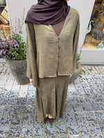 Load image into Gallery viewer, Tie-Back Blouse &amp; Maxi Skirt Set – Olive