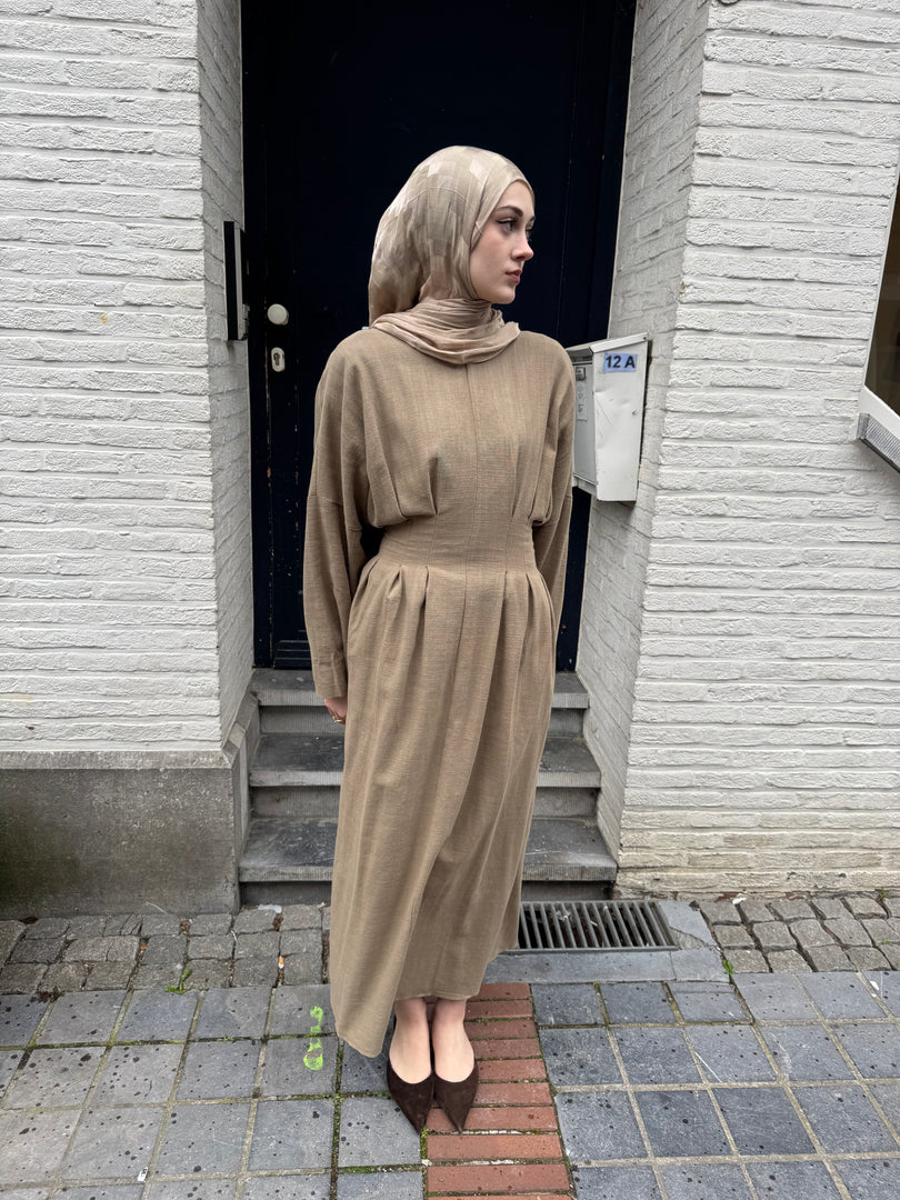 Waist Detail Linen Maxi Dress – Taupe