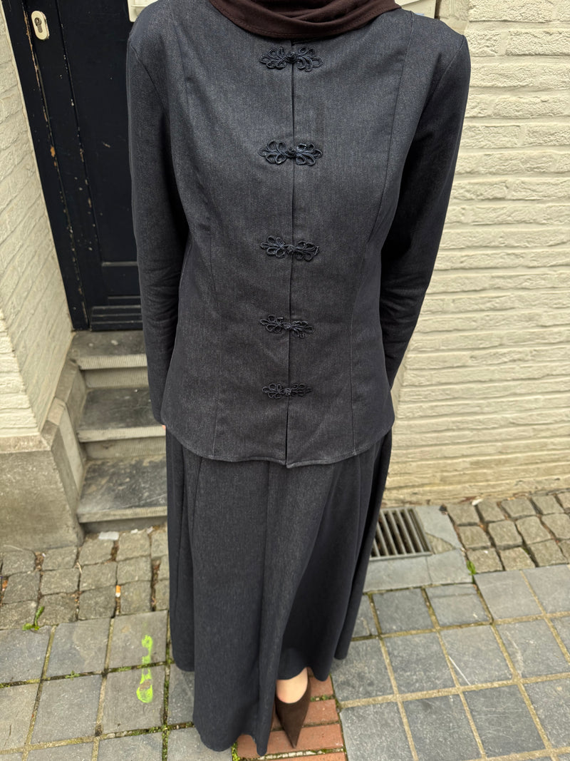 Mandarin Collar Blazer & Maxi Skirt Set