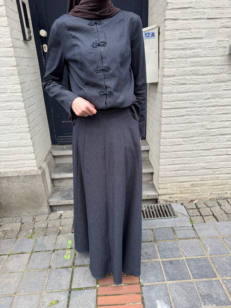 Mandarin Collar Blazer & Maxi Skirt Set