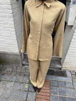 Load image into Gallery viewer, Tailored Viscose Shirt &amp; Wide Leg Trouser Set – Sand