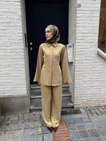Load image into Gallery viewer, Tailored Viscose Shirt &amp; Wide Leg Trouser Set – Sand