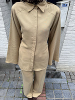 Load image into Gallery viewer, Tailored Viscose Shirt &amp; Wide Leg Trouser Set – Sand