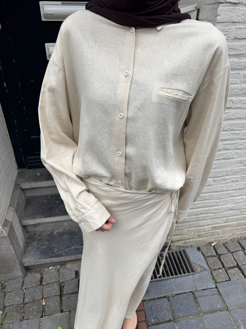 Oversized Linen Look Shirt – Ivory