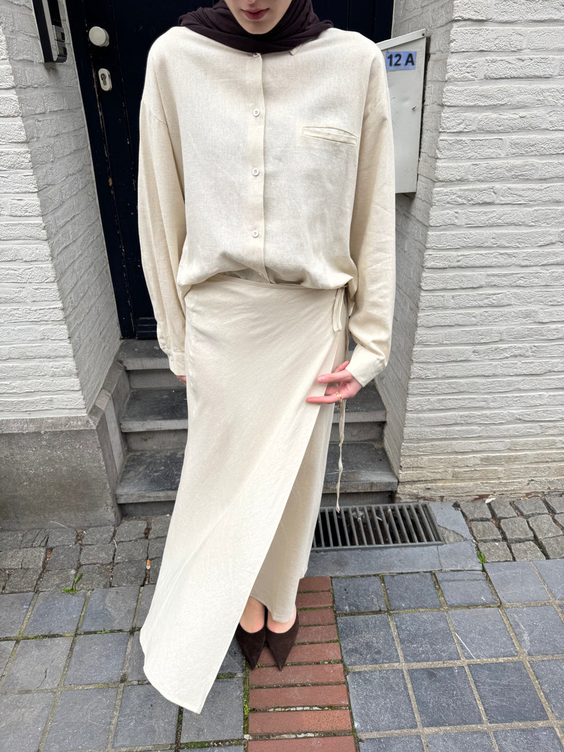Cross-Over linen look Maxi Skirt