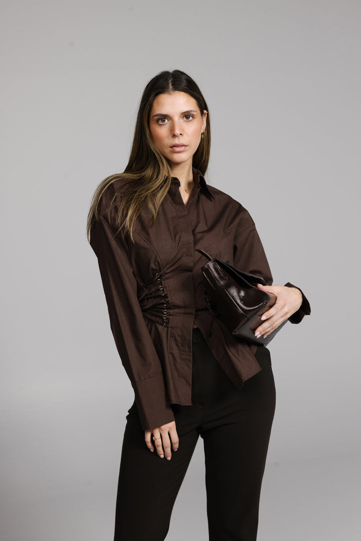 Tailored Blouse with Side Lace-Up Detail