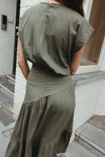 Load image into Gallery viewer, Fitted Waist Linen Maxi Dress – Olive