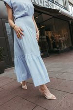Load image into Gallery viewer, Fitted Waist Linen Maxi Dress – Baby Blue