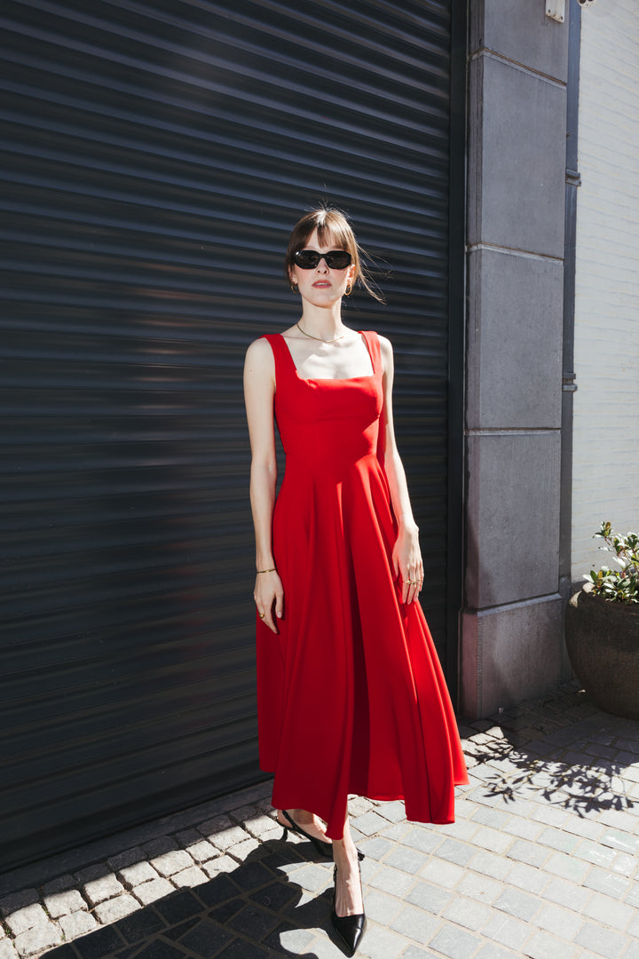 True Red Elegance Midi Dress