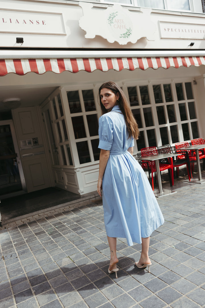 Belted Shirt Midi Dress – Baby Blue