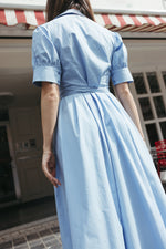 Load image into Gallery viewer, Belted Shirt Midi Dress – Baby Blue