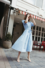 Load image into Gallery viewer, Belted Shirt Midi Dress – Baby Blue