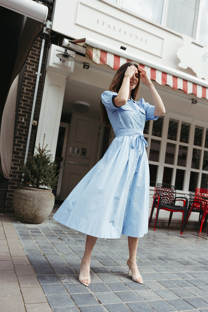 Belted Shirt Midi Dress – Baby Blue