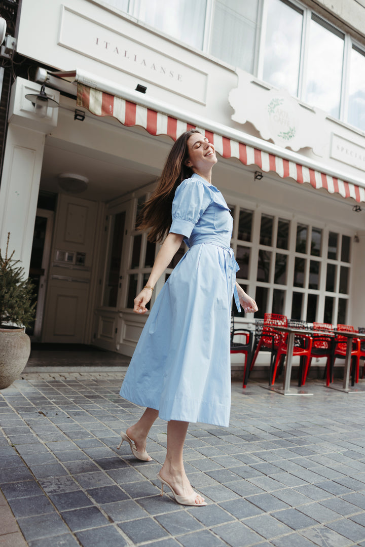 Belted Shirt Midi Dress – Baby Blue