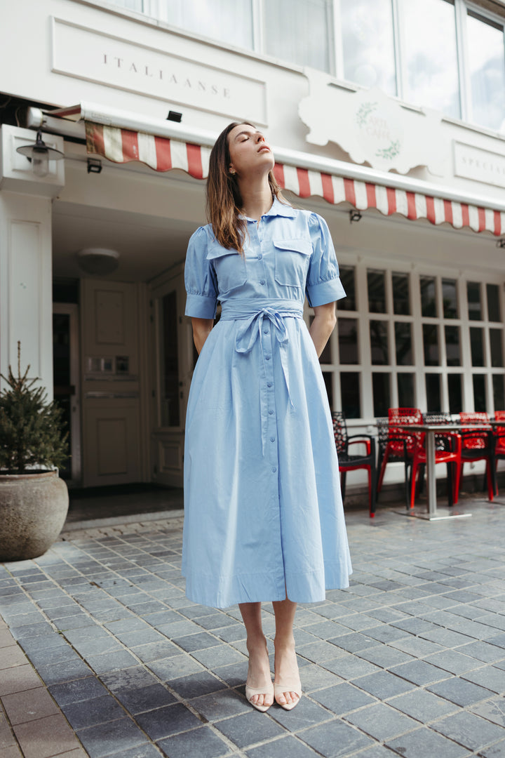Belted Shirt Midi Dress – Baby Blue