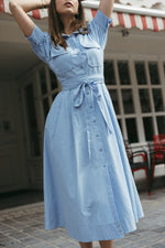 Load image into Gallery viewer, Belted Shirt Midi Dress – Baby Blue