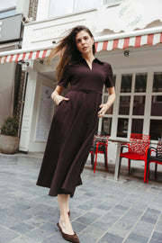 Belted A-Line Midi Dress – Plum