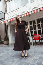 Load image into Gallery viewer, Belted A-Line Midi Dress – Plum