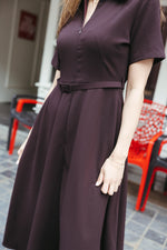 Load image into Gallery viewer, Belted A-Line Midi Dress – Plum