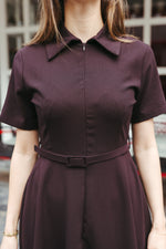 Load image into Gallery viewer, Belted A-Line Midi Dress – Plum
