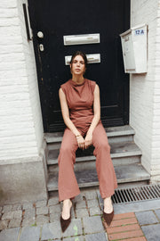Sleeveless Cotton Top & Wide Leg Trouser Set – Terracotta
