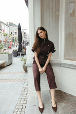 Load image into Gallery viewer, High Neck Belted Top &amp; Balloon Trouser Set - Brown