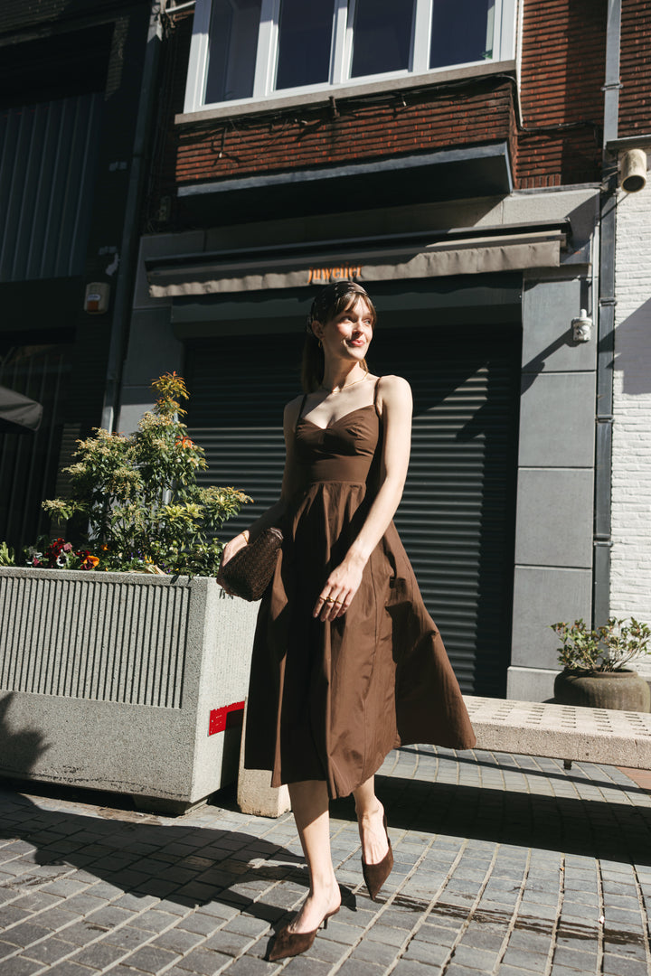 Chocolate Strappy Midi Dress