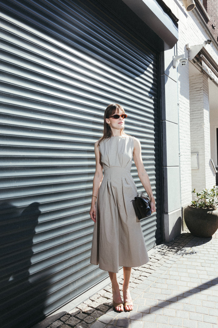 Beige Tailored Midi Dress