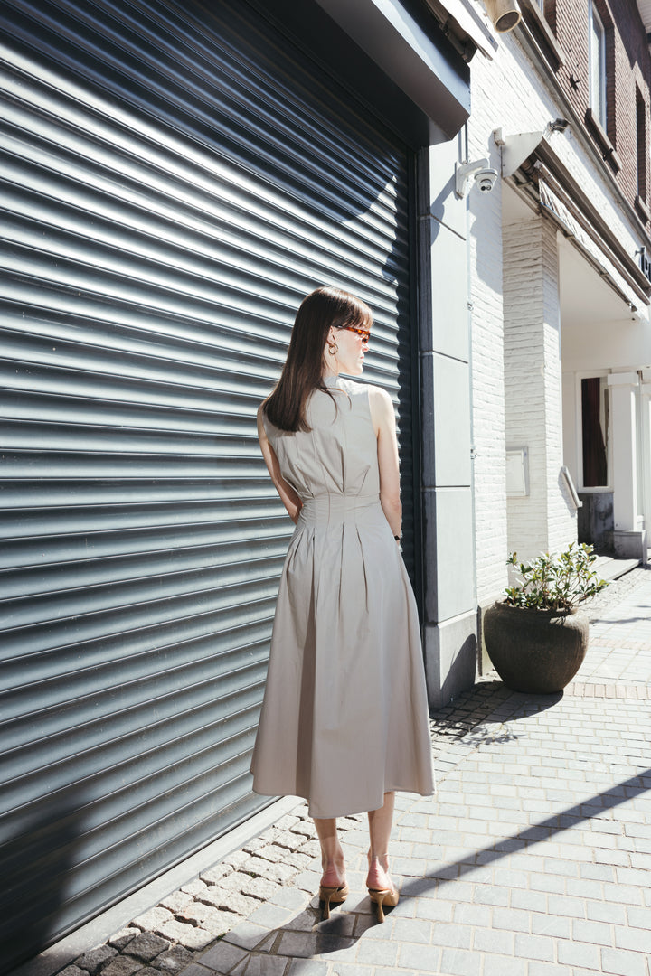 Beige Tailored Midi Dress
