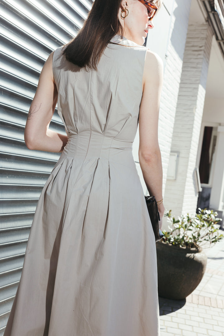Beige Tailored Midi Dress